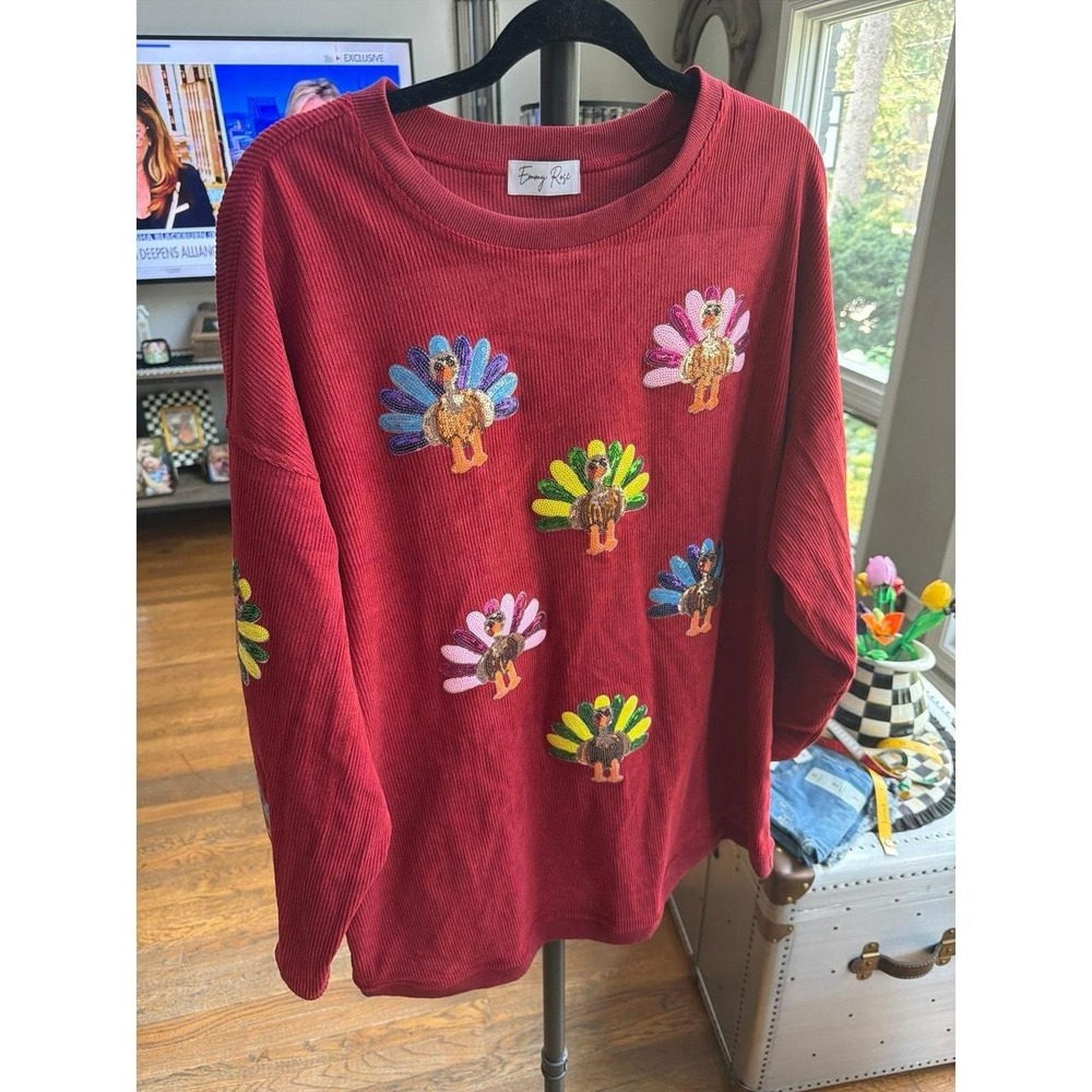 Emmy rose women's XL sequin turkey corduroy sweatshirt nwot